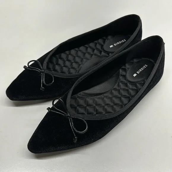 Birdies Goldfinch Velvet Pointed Toe Ballet Flat in Caviar Velvet Black Size 7.5 - Picture 5 of 9